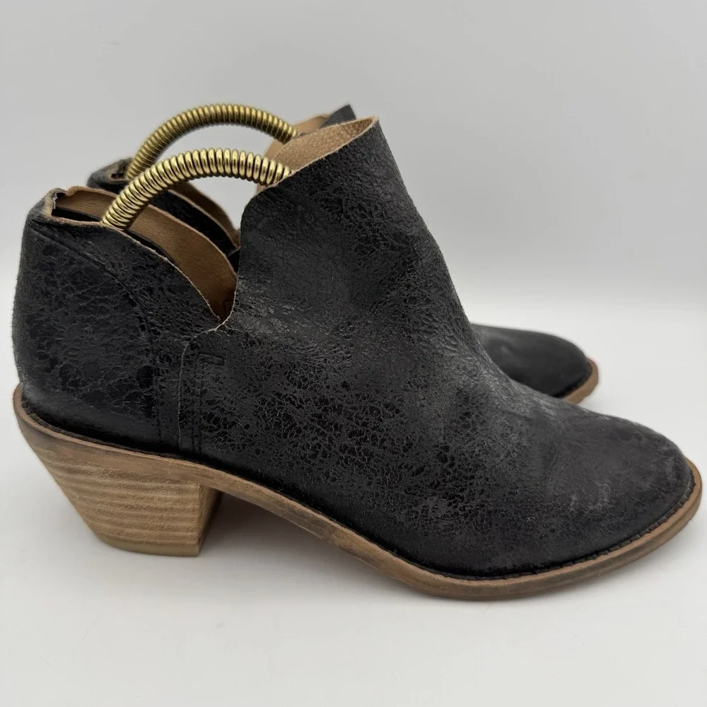 KELSI DAGGER Ankle Boots‎ Booties Sz 6 Black Leather Crackled Finish